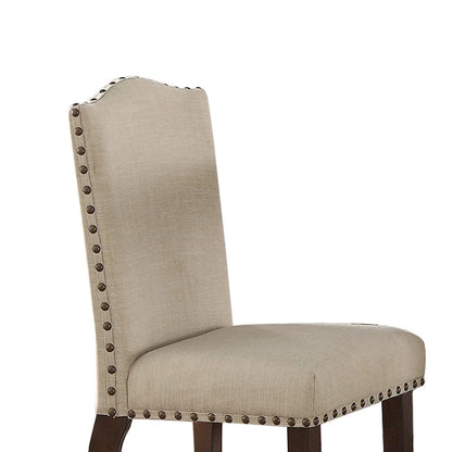 Upholstered Cream Cushion Dinner Chairs, Cherry Brown(Set of 2)