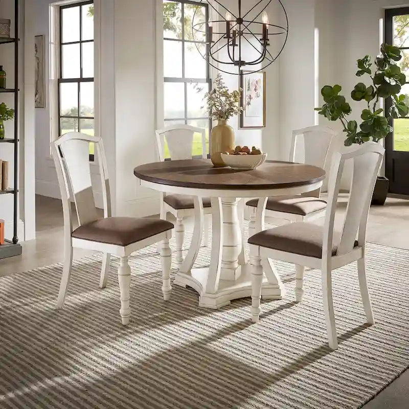 Tournus Dual-tone Solid Rubberwood Round Dining Table Set by iNSPIRE Q Classic