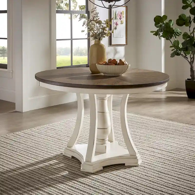 Tournus Dual-tone Solid Rubberwood Round Dining Table Set by iNSPIRE Q Classic