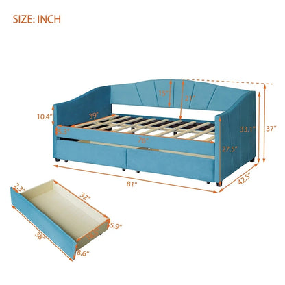 Nestfair Upholstered daybed Twin Size with Two Drawers and Wood Slat Suppot