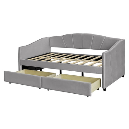 Nestfair Upholstered daybed Twin Size with Two Drawers and Wood Slat Suppot