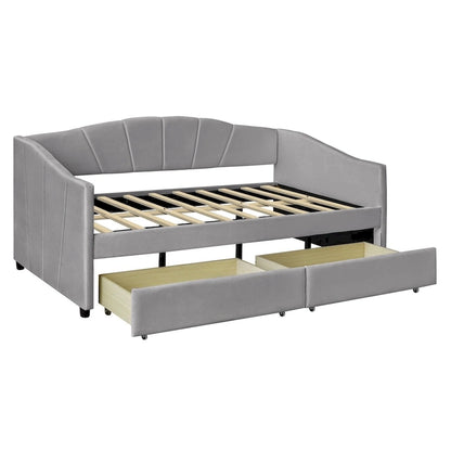 Nestfair Upholstered daybed Twin Size with Two Drawers and Wood Slat Suppot