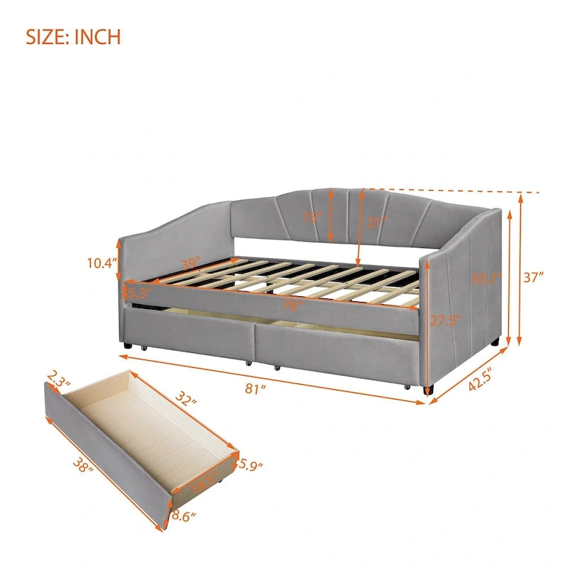 Nestfair Upholstered daybed Twin Size with Two Drawers and Wood Slat Suppot