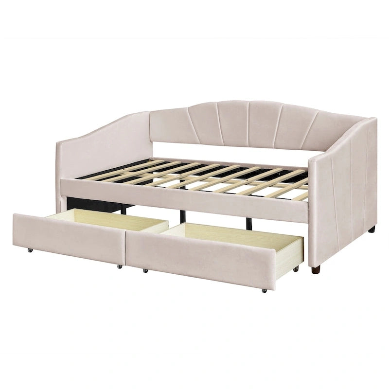Nestfair Upholstered daybed Twin Size with Two Drawers and Wood Slat Suppot