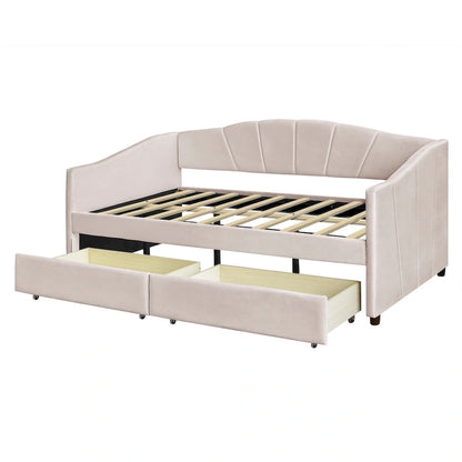 Nestfair Upholstered daybed Twin Size with Two Drawers and Wood Slat Suppot