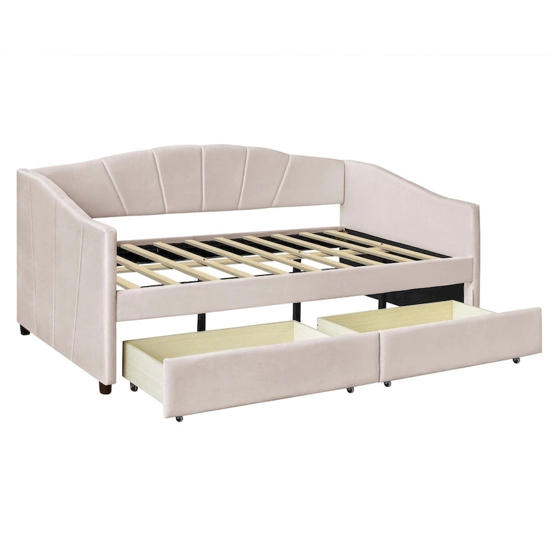 Nestfair Upholstered daybed Twin Size with Two Drawers and Wood Slat Suppot