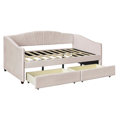 Nestfair Upholstered daybed Twin Size with Two Drawers and Wood Slat Suppot