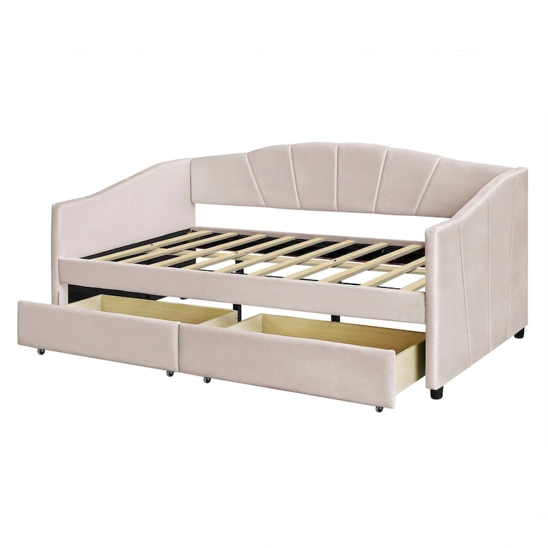 Nestfair Upholstered daybed Twin Size with Two Drawers and Wood Slat Suppot