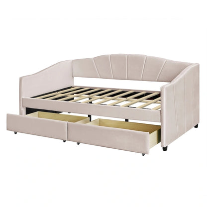 Nestfair Upholstered daybed Twin Size with Two Drawers and Wood Slat Suppot