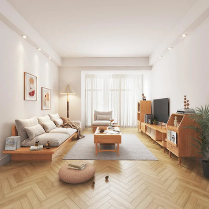 JASIWAY Cotton Line Beige Sofa With Wood Frame