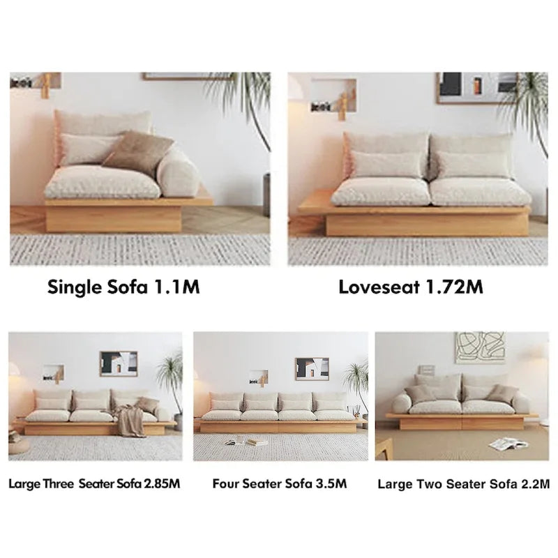 JASIWAY Cotton Line Beige Sofa With Wood Frame