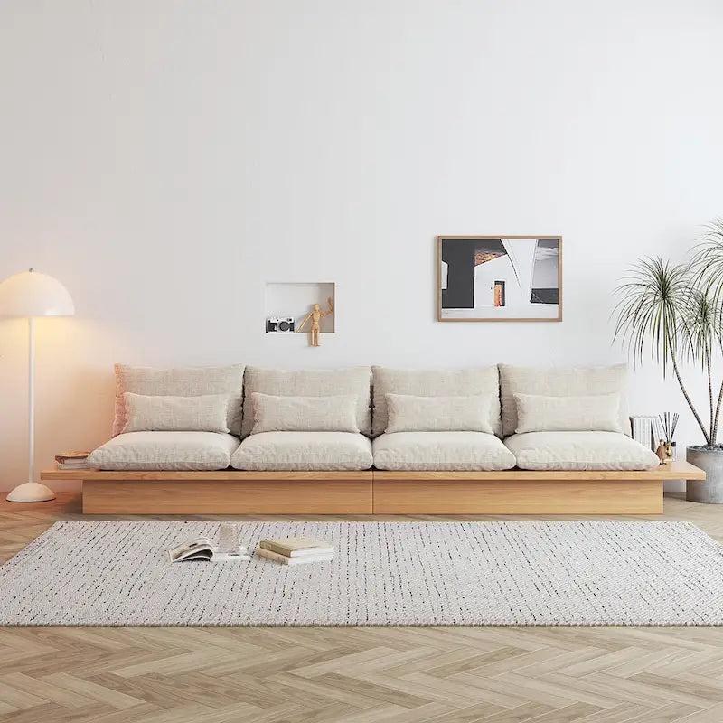 JASIWAY Cotton Line Beige Sofa With Wood Frame