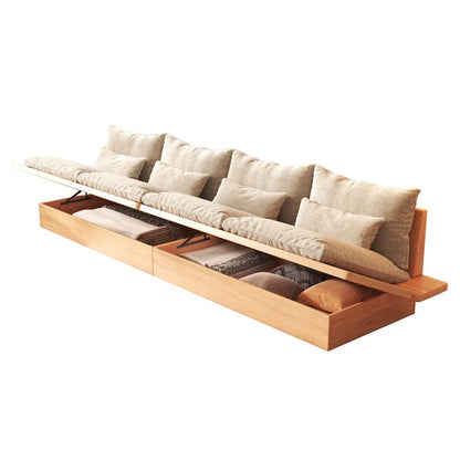 JASIWAY Cotton Line Beige Sofa With Wood Frame