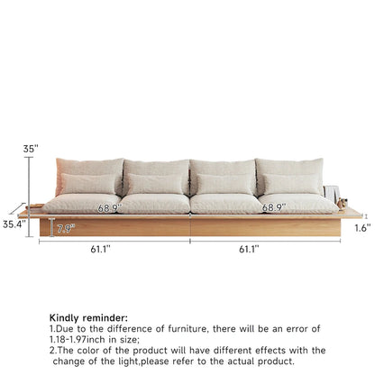 JASIWAY Cotton Line Beige Sofa With Wood Frame