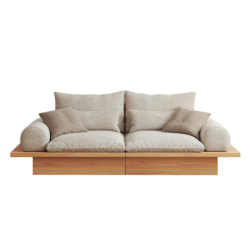 JASIWAY Cotton Line Beige Sofa With Wood Frame