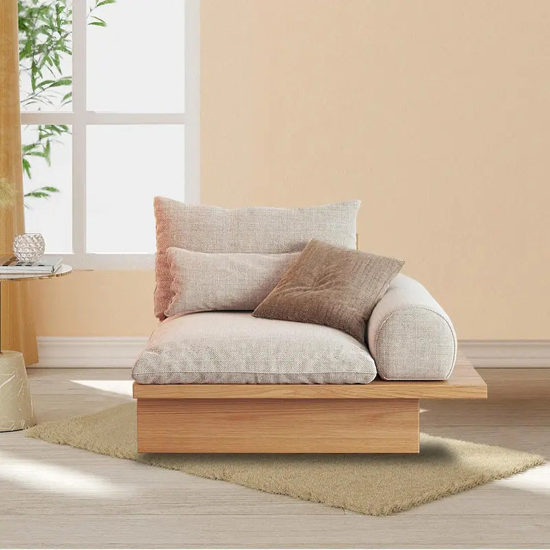 JASIWAY Cotton Line Beige Sofa With Wood Frame