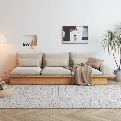 JASIWAY Cotton Line Beige Sofa With Wood Frame