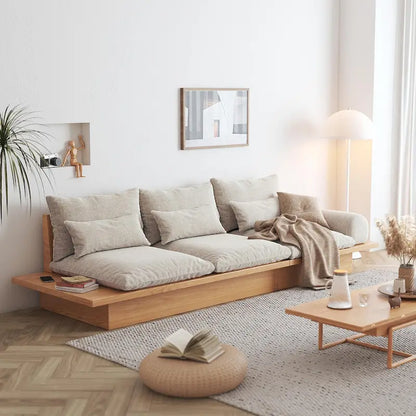 JASIWAY Cotton Line Beige Sofa With Wood Frame