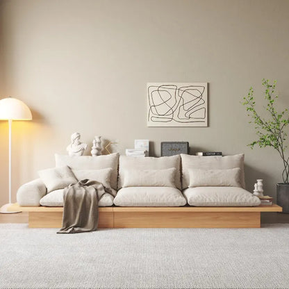 JASIWAY Cotton Line Beige Sofa With Wood Frame