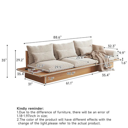 JASIWAY Cotton Line Beige Sofa With Wood Frame