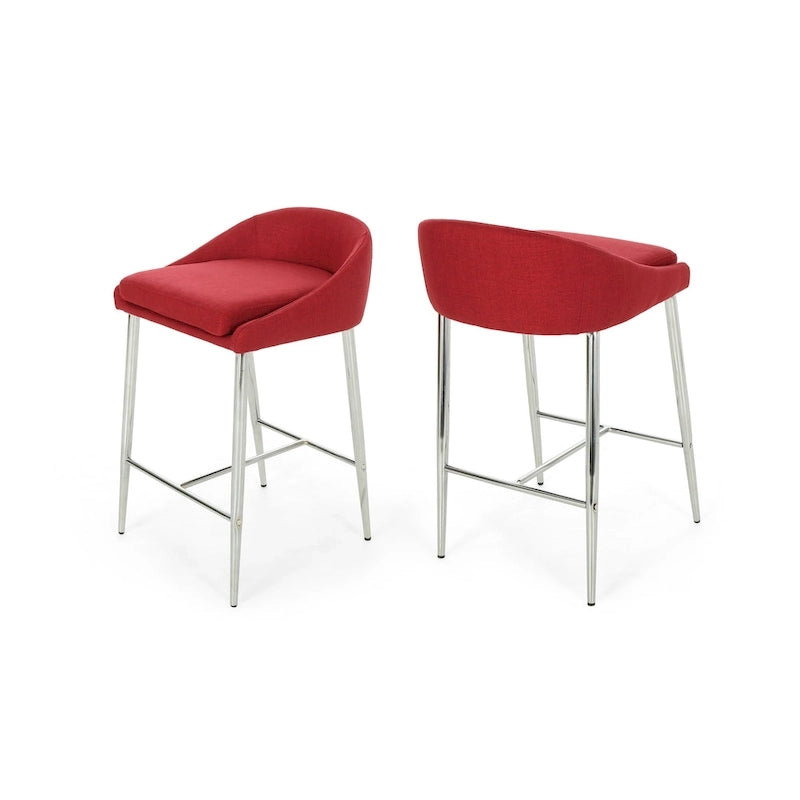 Bandini Modern Upholstered Counter Stools with Chrome Legs (Set of 2) by Christopher Knight Home