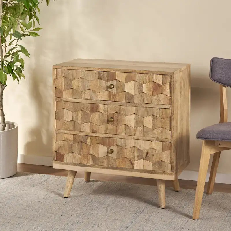 Latona Mid-Century Modern Handcrafted Mango Wood 3 Drawer Chest by Christopher Knight Home