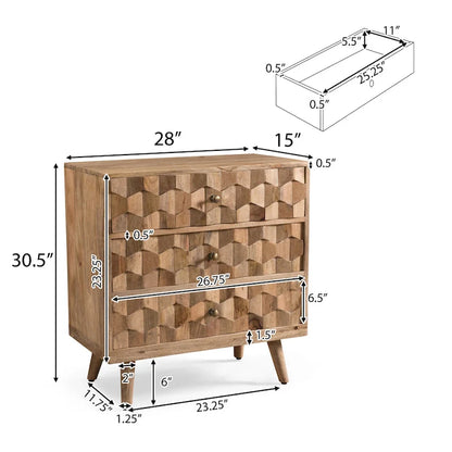 Latona Mid-Century Modern Handcrafted Mango Wood 3 Drawer Chest by Christopher Knight Home