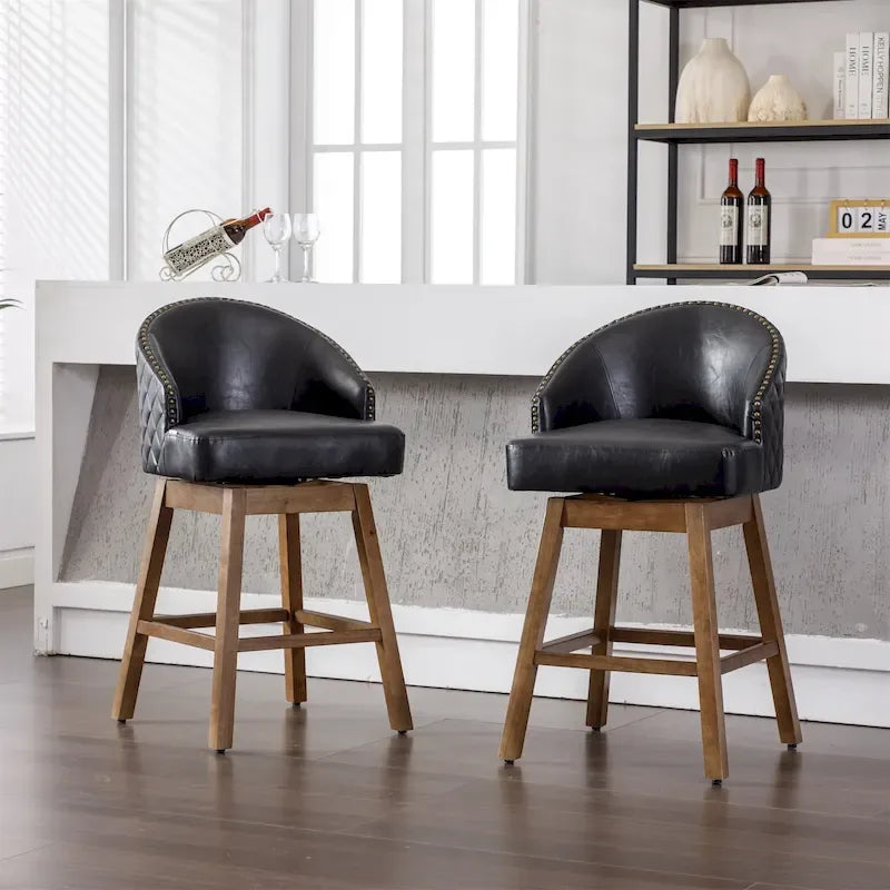 360 Degree Swivel Counter Height Bar Stools with Footrest Set of 2