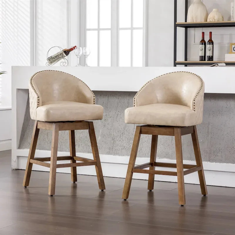 360 Degree Swivel Counter Height Bar Stools with Footrest Set of 2