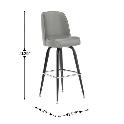 Metal Barstool with Swivel Vinyl Upholstered Bucket Seat and Footrest - 18.5D x 18.5W x 42.5H