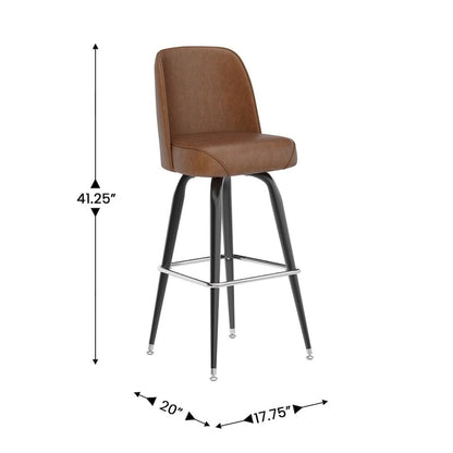 Metal Barstool with Swivel Vinyl Upholstered Bucket Seat and Footrest - 18.5D x 18.5W x 42.5H