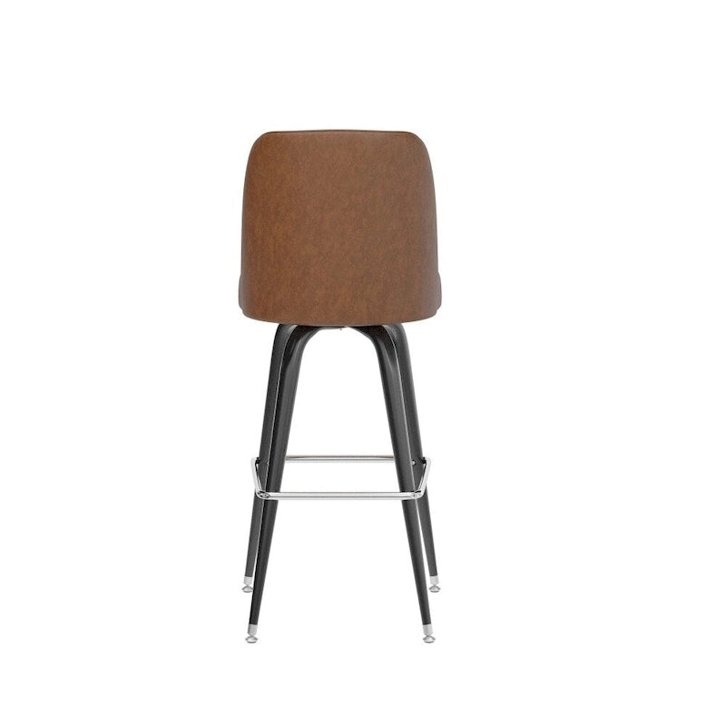 Metal Barstool with Swivel Vinyl Upholstered Bucket Seat and Footrest - 18.5D x 18.5W x 42.5H