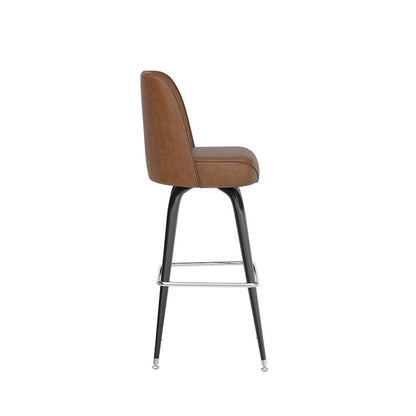 Metal Barstool with Swivel Vinyl Upholstered Bucket Seat and Footrest - 18.5D x 18.5W x 42.5H