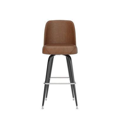 Metal Barstool with Swivel Vinyl Upholstered Bucket Seat and Footrest - 18.5D x 18.5W x 42.5H