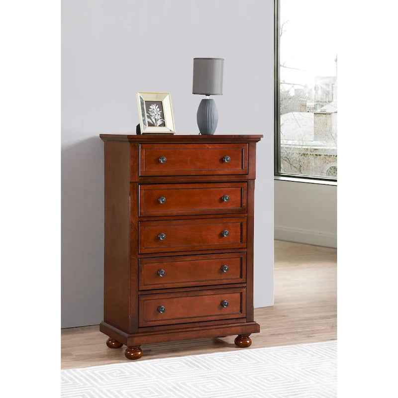 Meade Cherry 5-Drawer Chest of Drawers (36 in. L X 18 in. W X 53 in. H)