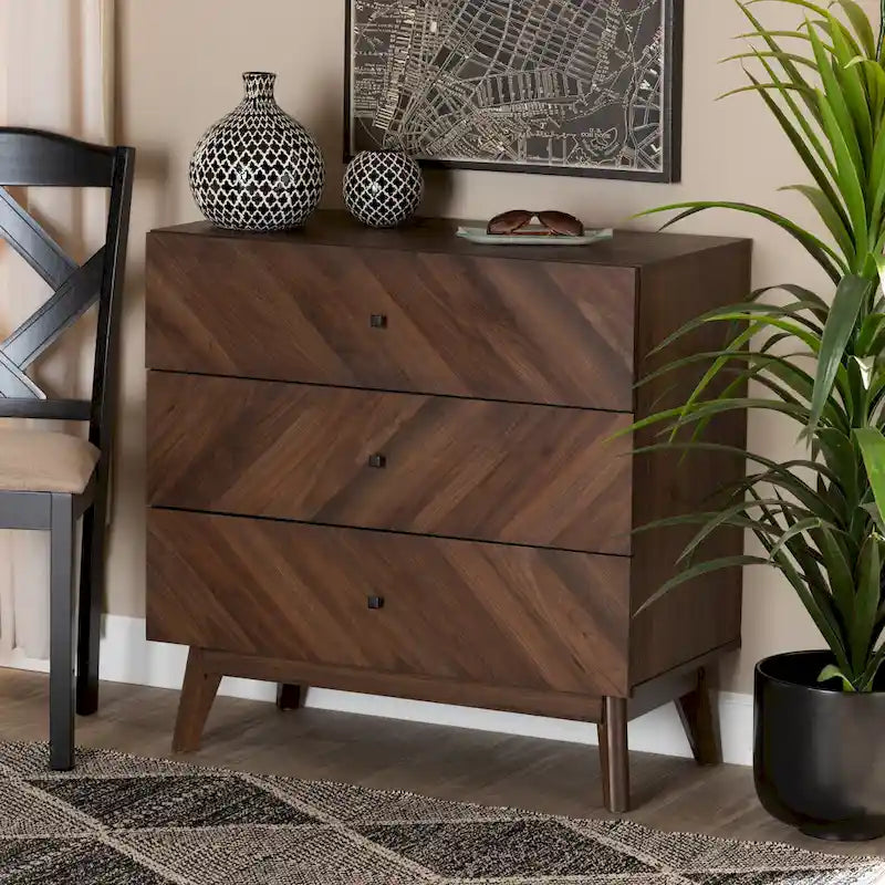 Hartman Mid-Century Modern Walnut Finished Wood 3-Drawer Storage Chest