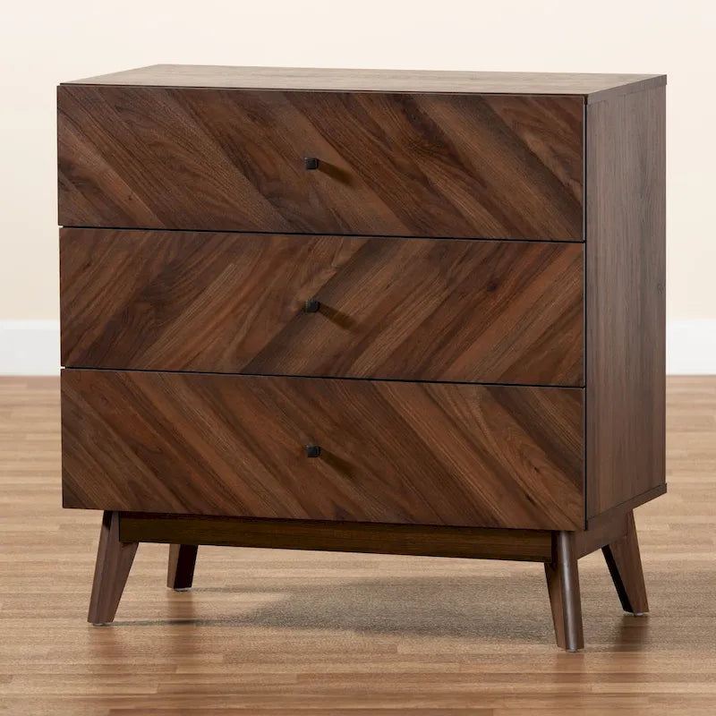 Hartman Mid-Century Modern Walnut Finished Wood 3-Drawer Storage Chest
