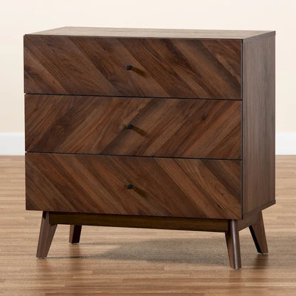 Hartman Mid-Century Modern Walnut Finished Wood 3-Drawer Storage Chest