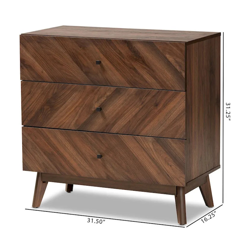 Hartman Mid-Century Modern Walnut Finished Wood 3-Drawer Storage Chest