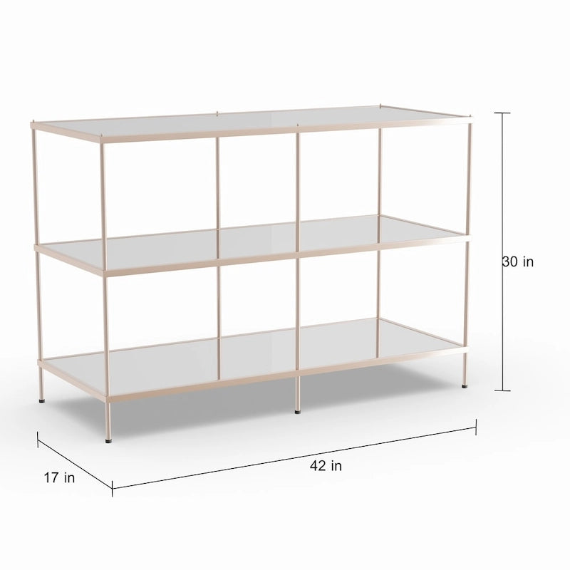 SEI Furniture Grant Modern Metal Console Table with Glass Top and Shelves
