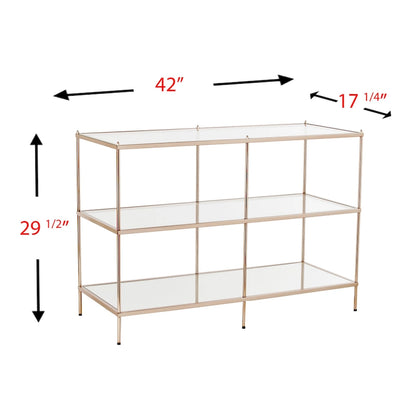 SEI Furniture Grant Modern Metal Console Table with Glass Top and Shelves