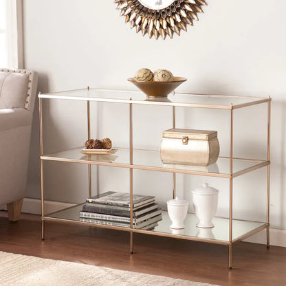 SEI Furniture Grant Modern Metal Console Table with Glass Top and Shelves