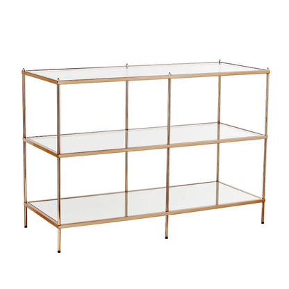 SEI Furniture Grant Modern Metal Console Table with Glass Top and Shelves