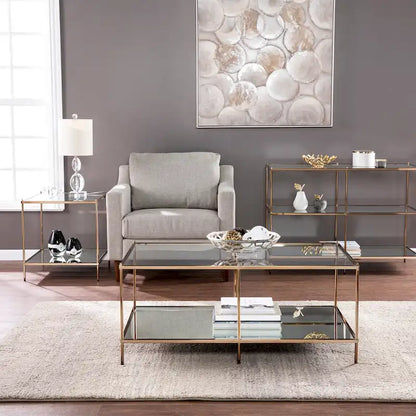 SEI Furniture Grant Modern Metal Console Table with Glass Top and Shelves