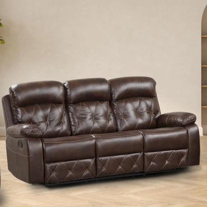 Owen 3-Piece Brown Breathable Leather Manual Reclining Sofa Set