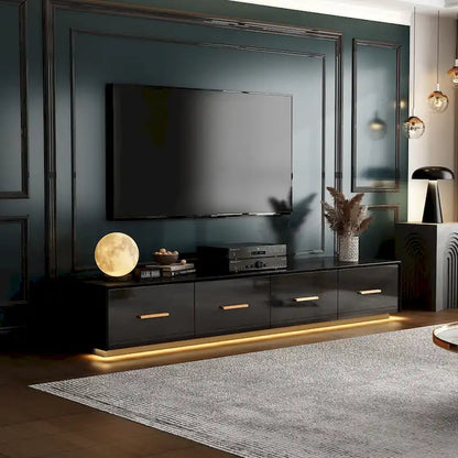 Black Entertainment Center Spacious Luxurious TV Stand Golden Accents - 70.9