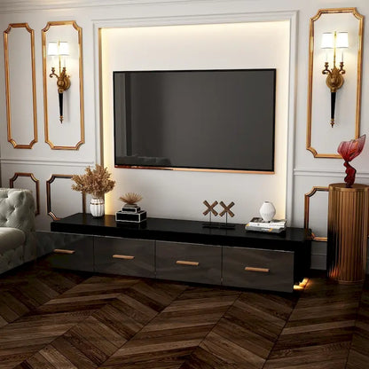Black Entertainment Center Spacious Luxurious TV Stand Golden Accents - 70.9
