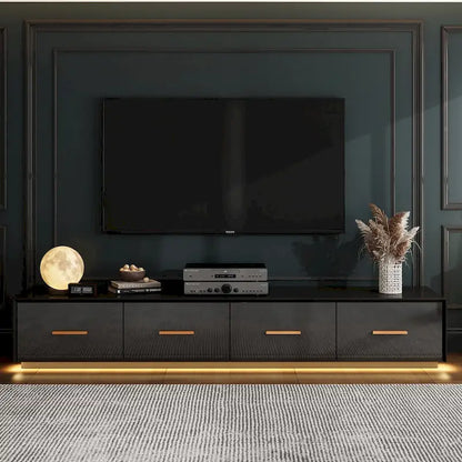 Black Entertainment Center Spacious Luxurious TV Stand Golden Accents - 70.9