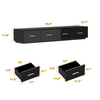 Black Entertainment Center Spacious Luxurious TV Stand Golden Accents - 70.9
