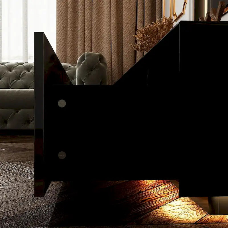 Black Entertainment Center Spacious Luxurious TV Stand Golden Accents - 70.9